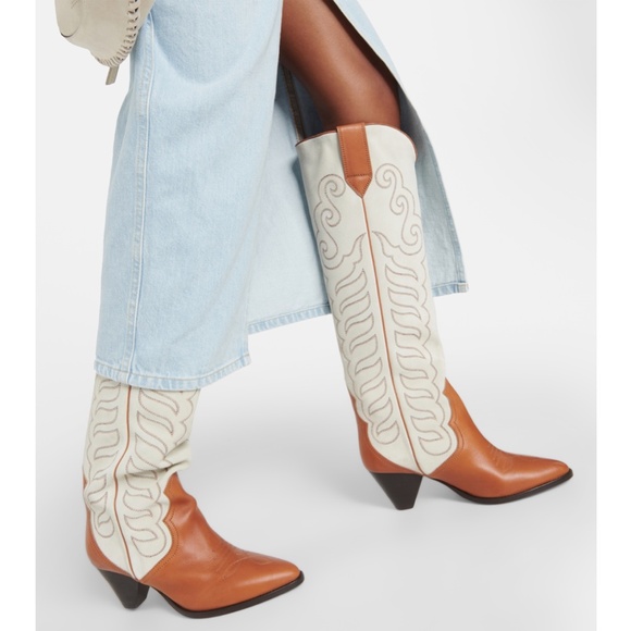Isabel Marant Liela Leather Suede Western Cowboy Boots Size 36 Cognac Chalk NEW
